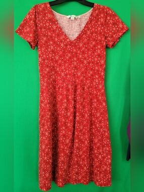 V-Neck Dress Boden Penelope Red Navy White Star Print Jersey T-Shirt Sz 2 Womens